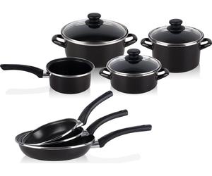 Magefesa KENIA Set de casseroles, Set à induction, 7-pièces + 3 poêles à frire, Antiadhésif PFOA Free Noir