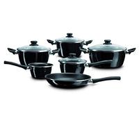 Magefesa Naccarii - Batterie de cuisine 10 pièces - Matériau acier vitrifié extérieur noir - Antiadhésif bicouche - Convient pour tous les types de cuisinières - Induction - 50% d'économie d'énergie.
