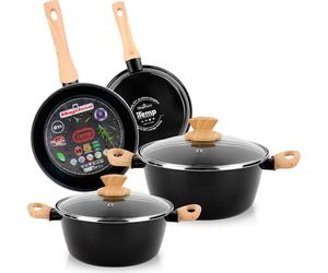 Magefesa Orbe Set de 6 casseroles à induction anti-adhésives Couvercle en verre noir