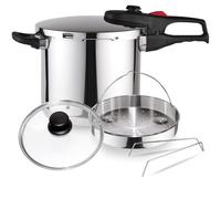 Magefesa Practika Plus - Pack Exclusif Autocuiseur Rapide 7,5L + Panier + Couvercle en Verre, Acier Inoxydable 18/10, Capteur de Pression, Induction