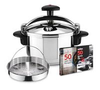Magefesa Star Recta - Pack Exclusif Autocuiseur Traditionnel 4L + Panier + Livre de Recettes, Acier Inoxydable 18/10, Compatible avec l’Induction