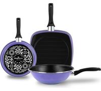 Magefesa Very Peri Set poêle à induction, poêle à griller, wok 24-28cm, revêtement antiadhésif sans Lila