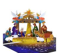 Magic Ants Carte de Noël pop-up 3D avec représentation de l'histoire de Noël, crèche avec Jésus, Marie, Joseph, Saint Trois Rois, Ange, Mouton, Carte de Noël pour la famille et les vœux religieux