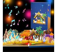 Magic Ants Carte de Noël pop-up 3D avec scène de crèche illuminée et musicale pour la famille, les amis, carte de crèche de Noël pour Noël et les vacances
