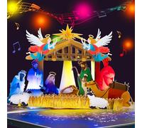 Magic Ants Carte de Noël pop-up musicale « Sainte Night » - Scène de crèche 3D avec lumière LED et « Nuit silencieuse, nuit sainte » - Carte de vœux de Noël exclusive avec enveloppe