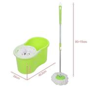 Magic Broom - Balai à franges avec seau - 2 franges en microfibres - Manche réglable en acier inoxydable - Kit de nettoyage pour sols - Vert