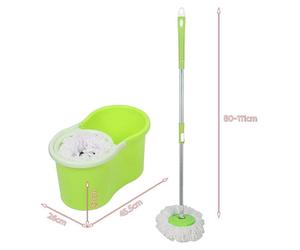 Magic Broom - Balai à franges avec seau - 2 franges en microfibres - Manche réglable en acier inoxydable - Kit de nettoyage pour sols - Vert
