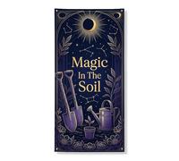 Magic in the Soil Bannière décorative pour porte - Outils de jardinage céleste - Décoration d'intérieur et d'extérieur - Fournitures de vacances pour festival de printemps - 91,4 x 183 cm