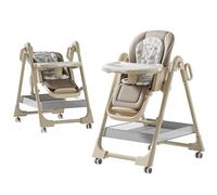 Magic ZC Cuir PU Chaise Haute pour Multifonctionnelle Bébé Chaise de Salle à Manger avec Hauteurs Réglables et Positions Pliable Convertible avec Doubles Plateaux (X8122 Khaki)