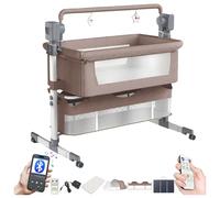 Magic ZC Électrique Bluetooth Intelligent Lit Cododo Bebe, Convertible Cododo Berceau Bébé Co-Sommeil, Télécommande Musique et 5 Vitesses Balancement, Pliable Lit Bebe avec Matelas (601 Khaki)