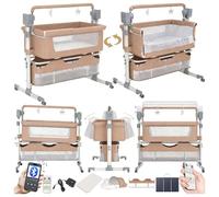 Magic ZC Électrique Bluetooth Intelligent Lit Cododo Bebe, Convertible Cododo Berceau Bébé Co-Sommeil, Télécommande Musique et 5 Vitesses Balancement, Pliable Lit Bebe avec Matelas (601 Brown)