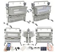 Magic ZC Électrique Bluetooth Intelligent Lit Cododo Bebe, Pliable Cododo Berceau Bébé Co-Sommeil, Convertible Lit Bebe avec Télécommande, Musique, 5 Vitesses Balancement et Matelas (601 Light Grey)
