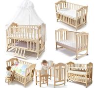 Magic ZC Lit Cododo Bebe en Bois, Cododo Berceau Bébé Co-Sommeil, Livré avec Un Grand Panier de Stockage et des Roues Mobiles, Pliable Convertible Lit Bebe avec Matelas (X8 Natural Wood)