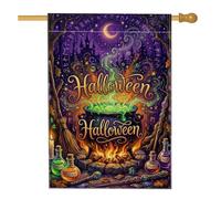Magical Witch Chaudron Halloween Citation Drapeau Maison 71,1 x 101,6 cm | Potions de sorcellerie, drapeau de pelouse, forêt magique, croissant de lune, runes mystiques, décoration saisonnière