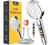 Magichome Pommeau de Douche avec Filtre Economie Deau, Pommeau Douche Anti Calcaire Haute Pression, Douchette Douche Salle de Bain à Effet Pluie avec 5 Types de Jets (Argenté avec Tuyau)
