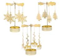 MAGICLULU 3 Pièces Décoration De Noël Bougie Carrousel Filature Photophore Bougeoir Bougeoir De Noël Renne Rotatif Bougie Spinner Romantique Fer Doré
