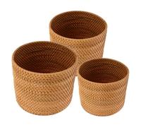 MAGICLULU 3 Pièces Poubelle Ronde en Rotin Tressé Naturelle, Petite Poubelle à Papier Cylindrique Décorative, Facile à Nettoyer et Gain de Place pour Chambre ou Maison