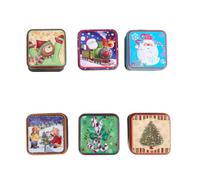 MAGICLULU Boîte à Bonbons en Métal pour Noël, Lot de 6 Pièces, Rangement Alimentaire et Décoration Festive pour Fête, Motif de Noël, Petite Boîte Carrée en Métal Couleur Couleur