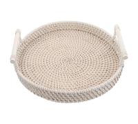 MAGICLULU Plateau de Service Rond en Rotin Tissé Main avec Poignées, Grand Rangement Spacieux, Décoration Élégante pour Table Basse Maison