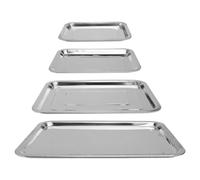 MAGICLULU Plateaux de Service Multifonctionnels Argenté en Acier Inoxydable Lot de 4 Large Bord Transport Nettoyage Faciles, pour Repas et Réceptions