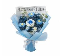 MagiDeal Bouquet Tricoté Fleur Tricotée Arrangement Artisanal Composition Florale Décoration en Laine et Fleurs Séchées et sans Entretien Adapté aux Cadeaux , Bleu