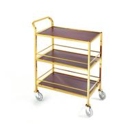 MagiDeal Chariot de Service d'Hôtel Chariot Utilitaire à 3 Niveaux Trolley Roulant Plateau Roues Poussage Détachable INOX et Bois Stable Antidérapant Adapté aux Hôtels Banquets Restaurants Traiteur