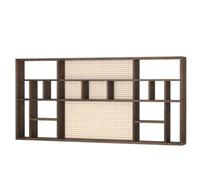 MagiDeal Étagère Murale Étagère Bibliothèque Étagère Rangement Étagère Présentoir en Bois à Grille Ouverte avec Rotin au Centre Présentation de Service à Thé