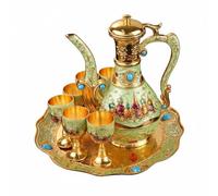 MagiDeal Gobelet en Bronze Set Carafe Plateau Gobelets Présentation Ordonnée Style Décoratif Européen et Éclat Alliage de Zinc Adapté aux Réunions Buffets, Gold Green
