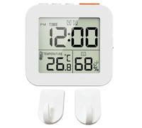MagiDeal Horloge numérique de Salle de Bain, réveil numérique, Affichage LCD Portable de la température, thermomètre et hygromètre, pour la Maison, 2 Crochets Blanc