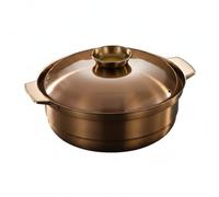 MagiDeal Marmite en Acier Inoxydable Marmite Soupe Faitout Cocotte Couvercle Fond Trois Couches Chauffe Constant Poignées de Service Gain de Place Adaptée aux, Bronze Antique, 32 Cm