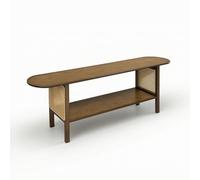 MagiDeal Meuble TV en Bambou Meuble Télévision Console Buffet Étagère avec Cannage en Rotin sur Les Côtés Plateau Ovale Arrondi Rangement Ouvert pour Box