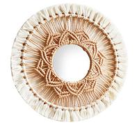 MagiDeal Miroir en macramé, Miroir Mural Suspendu Boho Fringe Miroir décoratif Rond pour Appartement, Salon, décoration d'intérieur, Blanche