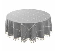 MagiDeal Nappe Imperméable Ronde Polyester Jacquard Tissu Résistant aux Liquides et à l'usure Finition Textile Raffinée Convient à la Maison et, 240 Cm, Gris - Carreaux Imperméables