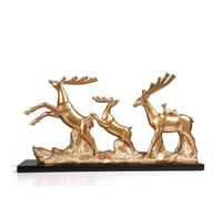 MagiDeal Statuette Cerf Figurine Sculpture Décor Animal Ornement Résine avec Trois de Cerfs et Bois Élevés sur Base Plate Stable Relief au Sol Texturé, Or Cerf