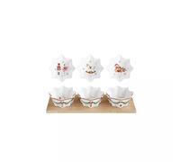 MAGIE DE NOEL Coffret 3 coupelles étoile Porcelaine sur plateau bambou 34X12 cm SC