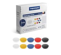 Magnet Basic Series | Lot de 10 aimants colorés pour Tableau magnétique, réfrigérateur + Tableaux Blancs | Ø 24 mm, Force d'adhérence 300 g (4 Feuilles A4) | Revêtement spécial Anti-Rayures |