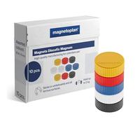magnetoplan aimants Discofix Magnum, 10 pièces, aimants avec capuchon plastique en 5 couleurs vives, ronds, avec surface magnétique à revêtement spécial
