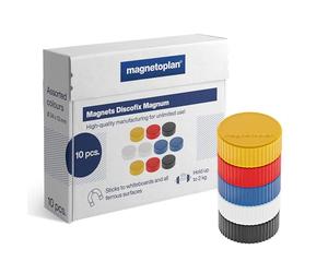 magnetoplan aimants Discofix Magnum, 10 pièces, aimants avec capuchon plastique en 5 couleurs vives, ronds, avec surface magnétique à revêtement spécial
