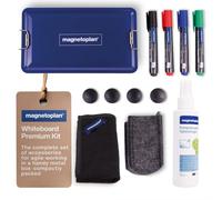 Kit premium pour tableau blanc magnétique, présenté dans une boîte métallique