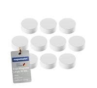 magnetoplan Lot de 10 aimants Ergo - Large - Ø x H 34 x 12,5 mm - Blanc - Force d'adhérence extrême de 2,0 kg - Pour réfrigérateur, tableau blanc, tableau magnétique
