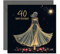 Magnifique carte d'anniversaire pour femme avec silhouette noire et dorée - Carte d'anniversaire élégante pour 40 ans
