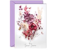 Magnifique carte de vœux pour femme - Bouquet de fleurs pressées - Magnifique carte d'anniversaire pour amie, famille, collègue, fille, maman, sœur, grand-mère, cousin, 12,7 x 17,8 cm