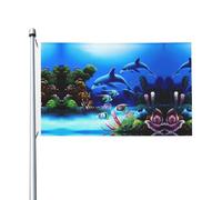 Magnifique drapeau de jardin imprimé dauphins corail du monde sous-marin, 91,4 x 152,4 cm, adapté pour les pelouses, balcons, terrasses, intérieur et extérieur, avec œillets métalliques, mât non