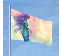 Magnifique drapeau queue de sirène de 1,2 x 1,8 m, robuste pour jardin, bannière de vacances avec œillets, drapeaux d'extérieur pour décoration murale