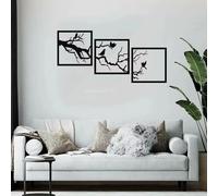 Magnifique ensemble d'œuvres d'art murales en fer noir représentant des oiseaux sur une branche - Décorations murales élégantes en métal pour la décoration intérieure, sculptures murales. TY2705-40in