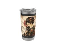 Magnifique geisha tenant un chat noir vintage japonais Gobelet isotherme en acier inoxydable double paroi