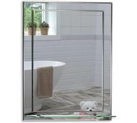 Magnifique Miroir de Salle de Bain rectangulaire avec étagère, Moderne et élégant, Double Couche de Verre, taillé en biseau, Mural 70cm x 50cm