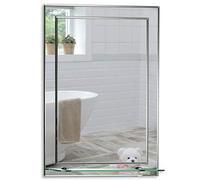 Magnifique Miroir de Salle de Bain rectangulaire avec étagère, Moderne et élégant, Double Couche de Verre, taillé en biseau, Mural 60cm x 43cm