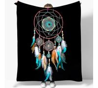 Magnifique Plumes Attrape-rêves Plaid Polaire 130 x 150 cm Couverture et Plaid Canapé Grande Taille en Flanelle Douce et Chaude Coloré Confortable pour Enfants et Adultes Chambre et Lit
