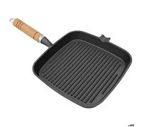Magnifique Poêle de grill Fonte avec poignée en bois 20x20 cm - design polyvalent - pour maison - Noir 2.5 kg 2026_191362